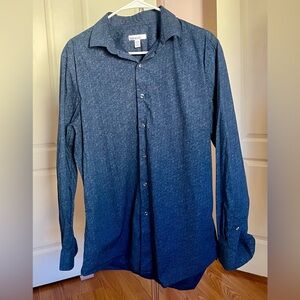 Bar III Pixel Dots Print Slim Fit Long Sleeve Button Down Shirt Navy Blue. L
